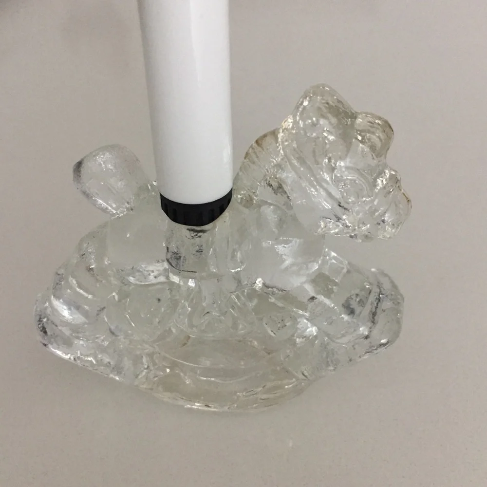 CANDLE HOLDERS Vintage 90s Rocking Horse Glass Figurine Set of 2​ pair birthday